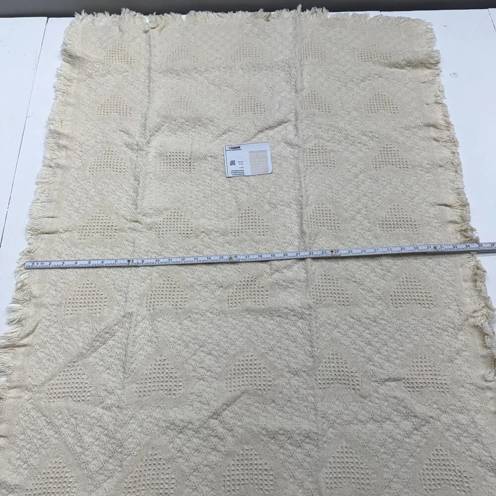 Pure Country Weavers Hearts Throw Blanket 39x53 Beige Cotton Fringe USA